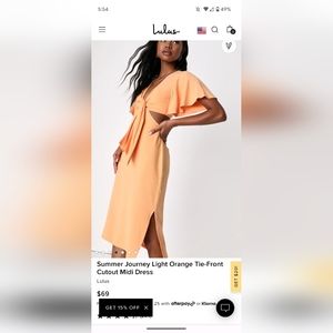 Summer Journey Light Orange Tie-Front Cutout Midi Dress